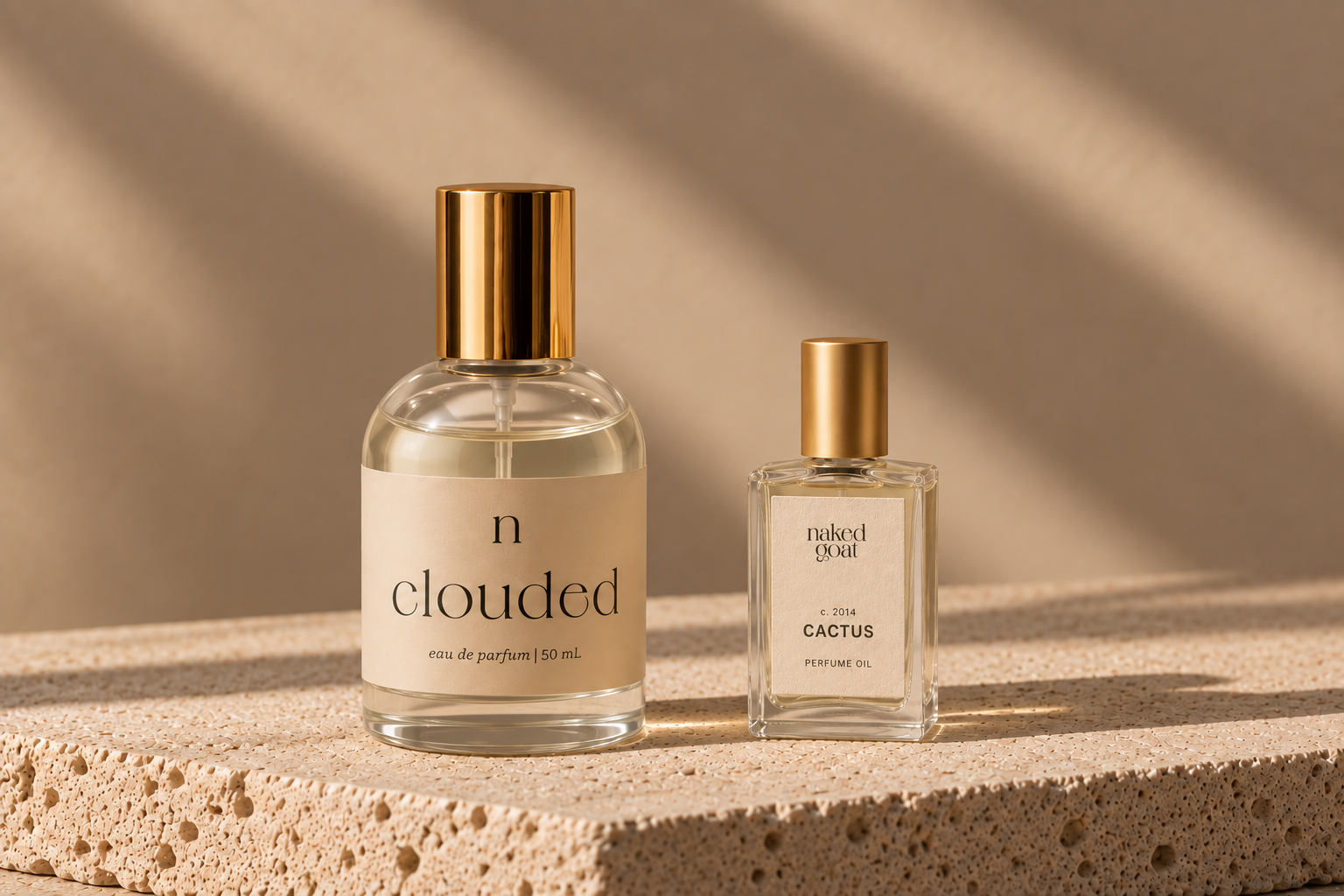 Naked Goat Clouded Eau de Parfum and Cactus Perfume Oil illustrating two fragrance formats