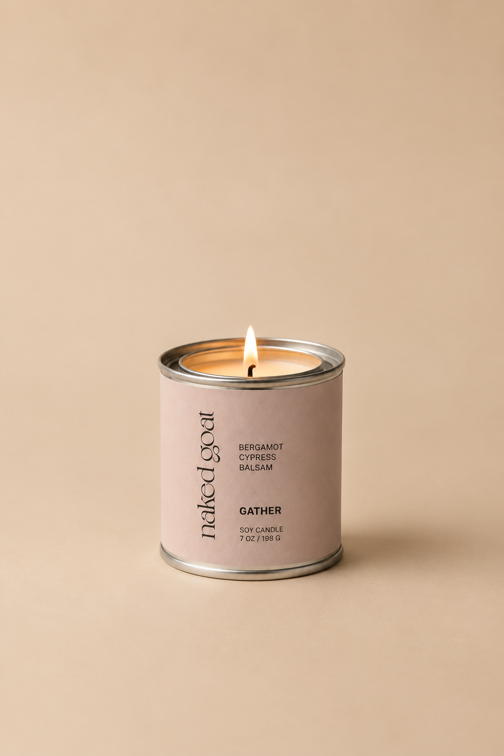 Naked Goat Gather Soy Candle with citrus, balsam and fir fragrance