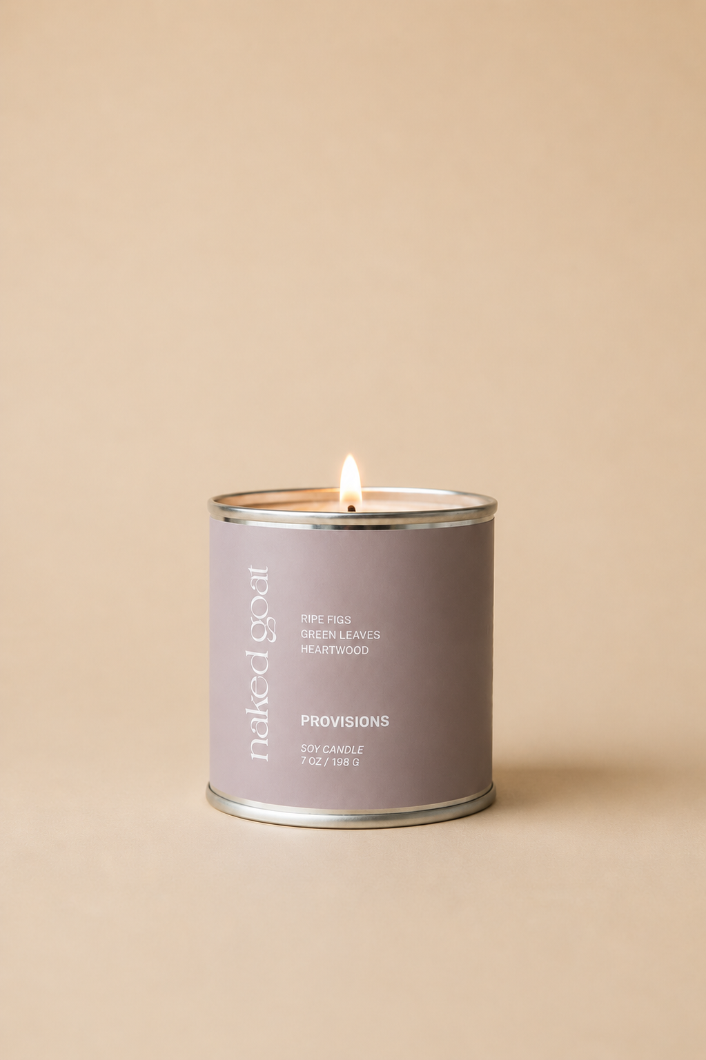 Naked Goat Provisions Soy Candle with fig leaves and heartwood fragrance