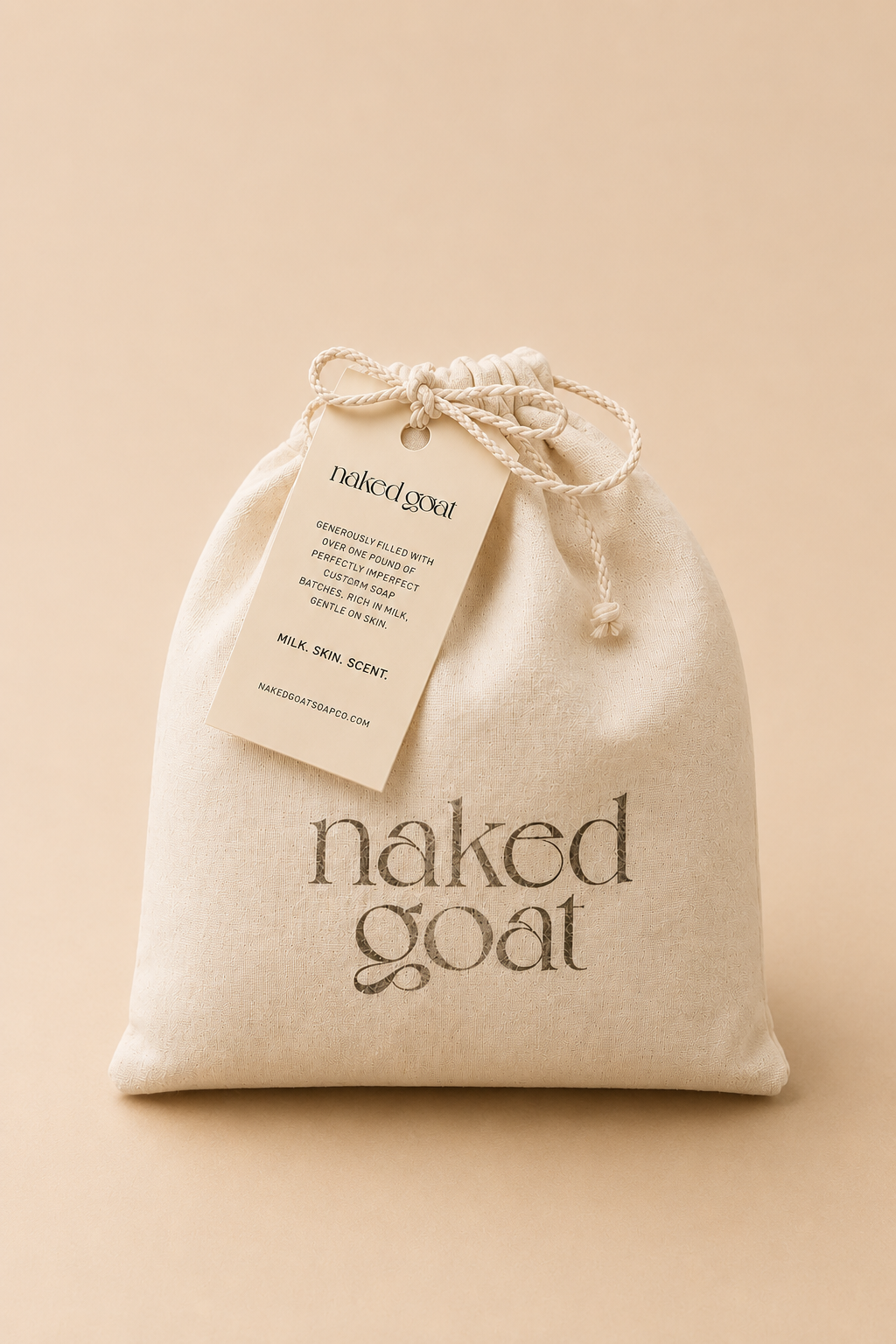 Perfectly Imperfect Naked Goat goat milk soap end cuts in reusable muslin bag