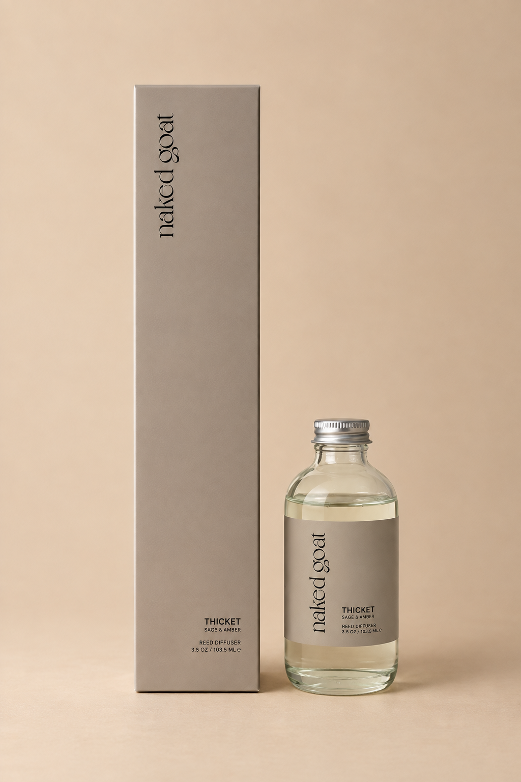 Naked Goat Thicket Reed Diffuser in recyclable glass bottle